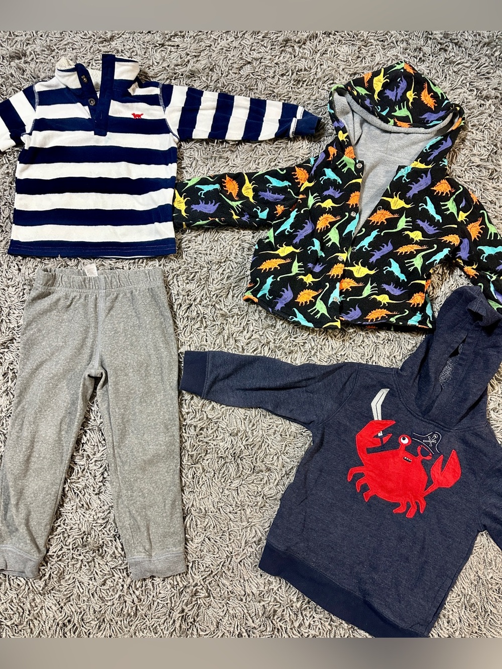 Dr. Seuss Navy White Striped Polo & Multicolor Dinosaur Hoodie Set